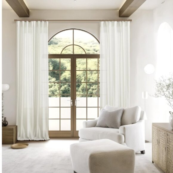 Light Beige Linen Blend Curtain Panels Pair of Drapes 50 x 91 Curtains w/ Rings - Picture 4 of 13